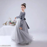 Designer net kids' holiday gown, three-quarter sleeves, exquisite attention to detail, luxury children's evening wear from B. R. Enterprise, size 5-16 years, made in India