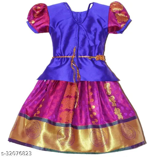 Cotton Madhura pattu Lehenga Choli with waist belt, traditional Indian girls' attire in solid colors