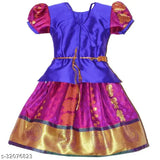 Cotton Madhura pattu Lehenga Choli with waist belt, traditional Indian girls' attire in solid colors