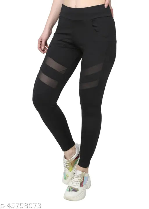 Soft and stretchable lycra jeggings for women, solid net design, ultra-light and breathable, India origin