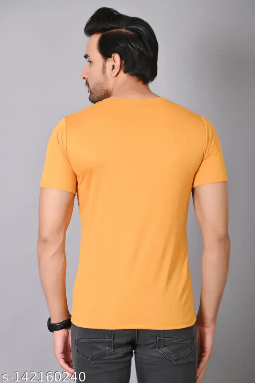 Mustard polyester active fit sports t-shirt for men, ideal for workouts or casual wear