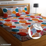 Attractive cotton double fitted bedsheet with 2 large pillow covers, ideal for 8-inch mattresses, superfine quality, cartoon patterned, perfect for summer
