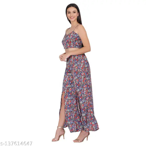 Satin two-piece dress set for women, shoulder straps, Indian origin