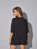Black oversized graphic t-shirt for women, half sleeve, loose fit