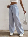 Light blue striped high-waisted trousers