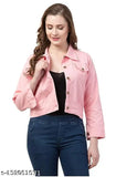 Light pink denim women's jacket, solid pattern, long sleeves, S-XL sizes