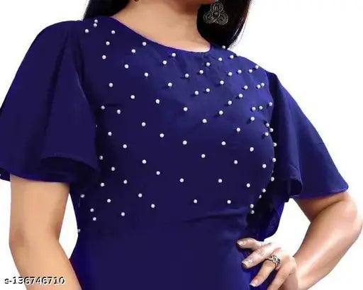 Rayon ethnic gown for girls, solid net design, short sleeves, Indian origin, 7-8 years size