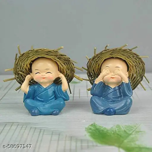Handcrafted Indian AVENEW Buddha figurines, set of 4 for car dashboards