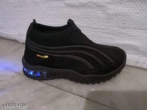 Black LED light up casual sneakers with blue accents for kids