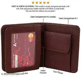 Solid faux leather bifold compact wallet for men with 7 card slots, ID window, coin pocket, and secret compartments