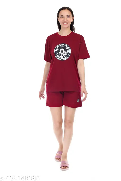 Cotton printed T-shirt & shorts nightwear set, vibrant prints, convenient pockets, premium cotton fabric, versatile for active pursuits