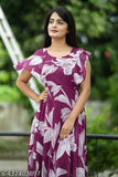 Printed georgette maxi dress for women, three-quarter sleeves and variety of sizes available (M to XXXL) on fashion rack