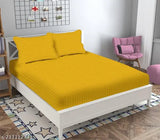 Yellow striped premium cotton satin fitted bedsheets with elastic, double king size with 2 pillow covers