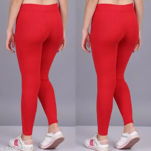 Cotton blend, breathable, soft and stretchy women's pocket jeggings pack (2), solid color, comfortable fit for outdoor or casual wear - sizes 26, 28, 30, 32, free size