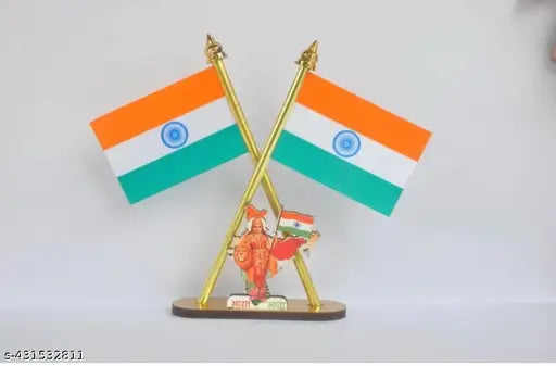 Indian Bharat MATA symbol stand, 3in x 2in plastic flag for car dashboard or office/study table