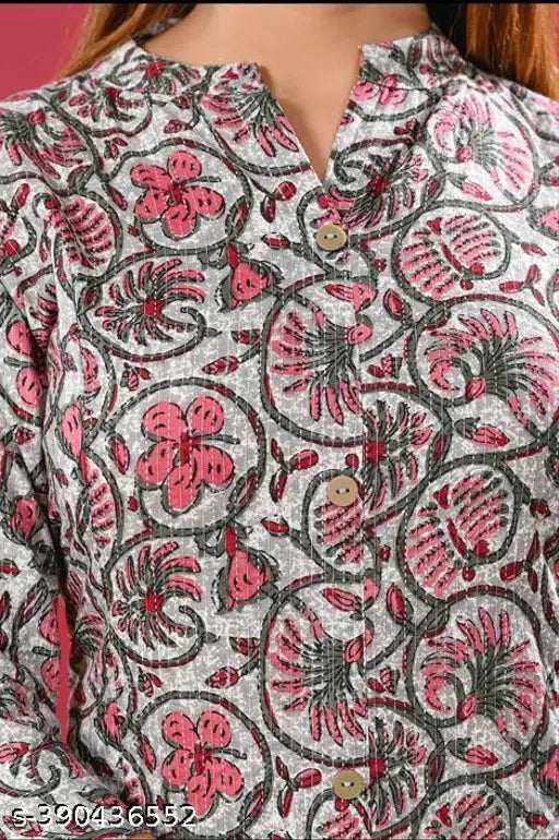 Multi-color cotton kurti & pant set, rayon fabric, three-quarter sleeves, printed net pattern, women's pyjamas, India origin