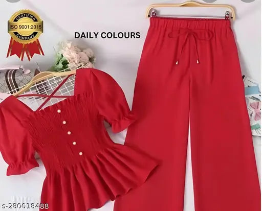 Stylish crepe jumpsuit with short puff sleeves, ideal for night out or smart casual events, originating from India