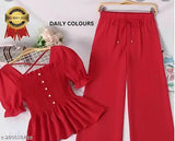 Stylish crepe jumpsuit with short puff sleeves, ideal for night out or smart casual events, originating from India