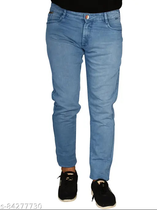 Black denim regular fit jeans for men, solid pattern, Indian origin