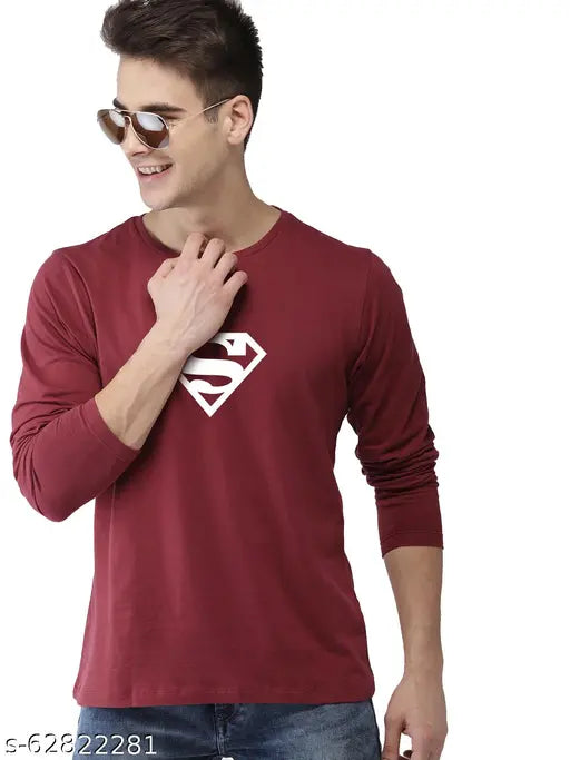 Navy cotton men's graphic tee with London Crew round neck, full sleeve, Batman & Superman print