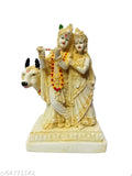 Cream-colored polyresin Radha Krishna with Cow God Idol Figurine - Religious Pooja decor item for Mandir/Temple/Home/Office (Size 4 x 55 x 9 inch)