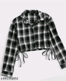 Cotton checked long-sleeved stylish woman's shirt, Indian-made fashion apparel for women (size N XXS, XS, S, M, L, XL)