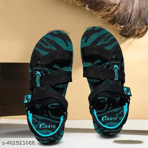 Black and teal camo pattern slippers, velcro closure, child's footwear