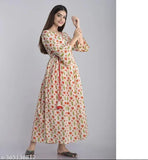 Cream rayon kurti with trendy print, three-quarter sleeves for women, India origin