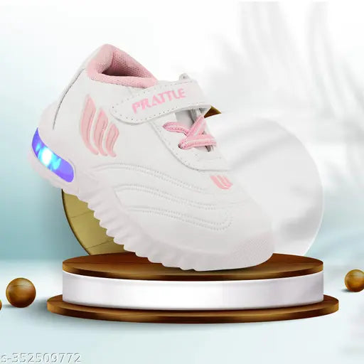 Pink Prattle kids' lightweight sports shoes with LED accents and velcro closures