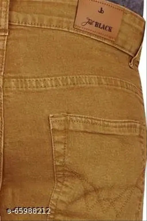 Just black men's straight mustard jeans: solid cotton, stretchable, regular fit, menswear, mustard color, size range from 28 to 48 (India origin)