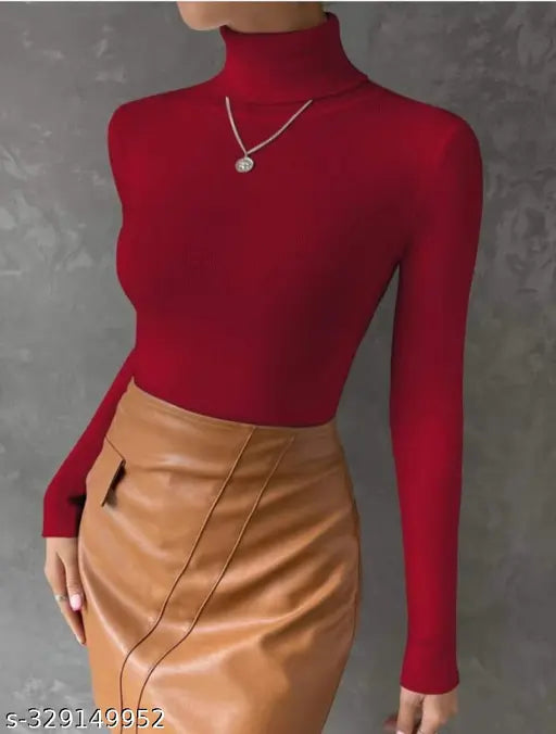 High neck women's lycra dress, solid color with long sleeves - Mahraur Fashion by Women Trendy
