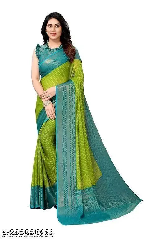 Golden chiffon saree with brasso accents, free size, Indian-origin
