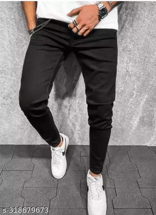 Plain black denim men's jeans, solid design, size 28/30/32 from MOD MEN, India