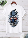 Stylish Kakashi Guku printed round neck white polyester t-shirt for boys, featuring manga character art on Indian-made apparel