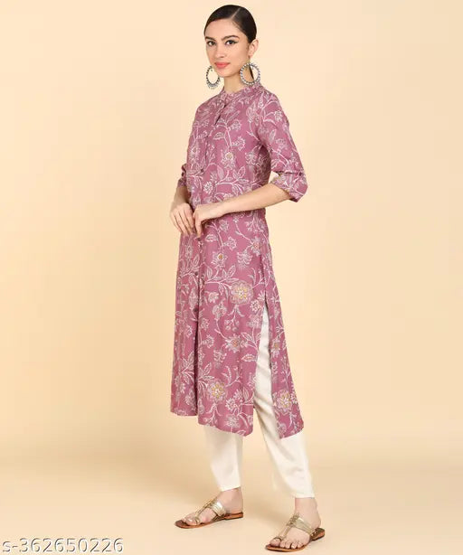 Pink flowered cotton kurta and pants for women