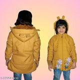 Yellow puffer coat with hood, suitable for children's wear