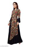Rayon printed Anarkali kurta with 3/4 sleeves, boat neck, and ankle length - Indian women's fashion from Madhuram Textiles