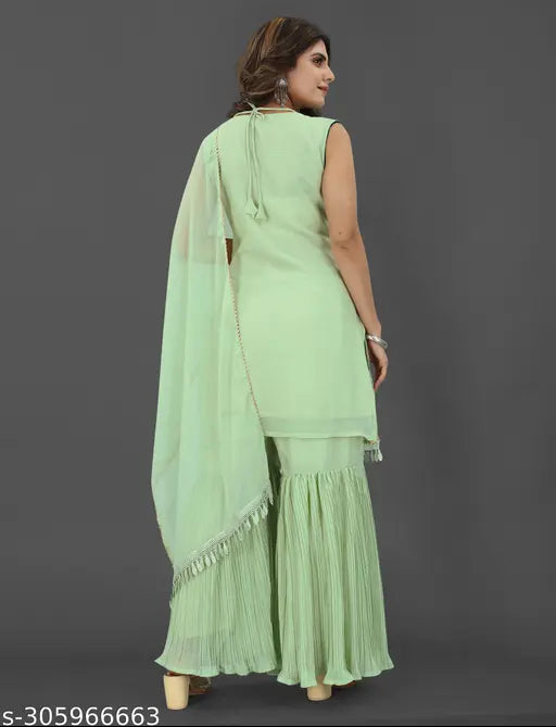 Pale blue sequined kameez set, long dupatta with embroidery, ready-to-wear fashion