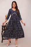 Black, rayon, Anita Collection women's printed Anarkali kurta