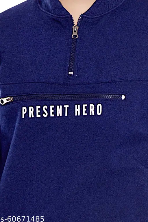 Navy cotton fullsleeve boys jacket with maniac print