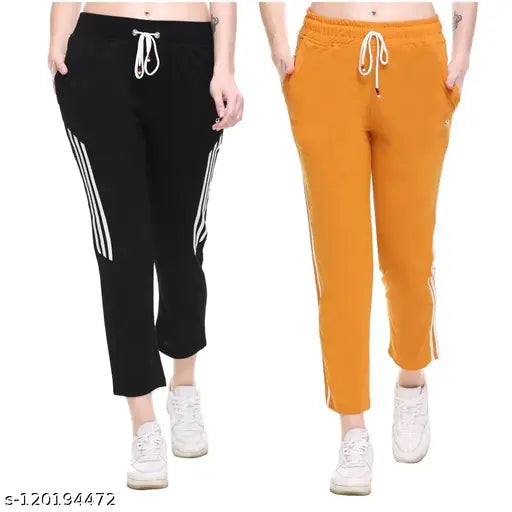 Black, orange and white track pants for women