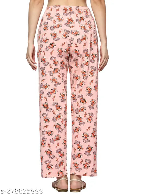 Womens pyjama pants in pink with floral pattern