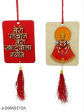 Indian double-sided religious idol decor, quality plastic & chain. Medium-sized Khatu Shyam car hanging for mirror or door