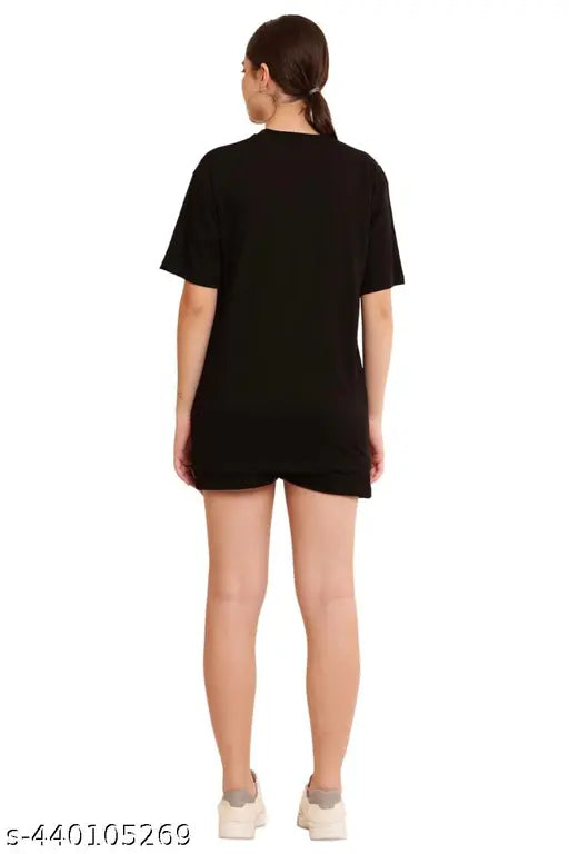 Black pure cotton printed Samiksha Fashion nightsuit set (top & shorts), high-quality 180 GSM cotton for unparalleled comfort and style