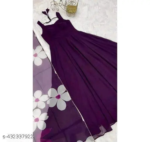New Georgette Anarkali dress with organza dupatta, trendy traditional women's fashion for festive or casual wear. Sleeveless size M, XL, XXL