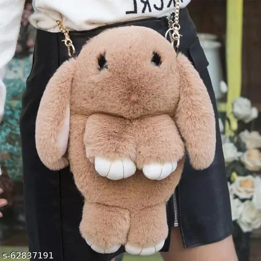 Pink stuffed bunny rabbit fabric handbag with furry details