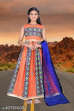 Orange cotton lehenga choli set for girls, handcrafted Indian ethnic wear with dupatta and net fabric