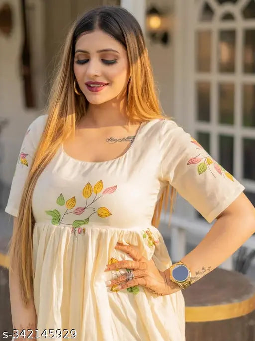 Rayon Anarkali printed kurtis for women, rayon embroidered Anarkali kurta in solid color - Indian traditional fashion