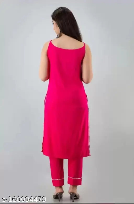 Viscose rayon sleeveless women's step kurti & palazzos - Indian solid pattern, high-quality rayon