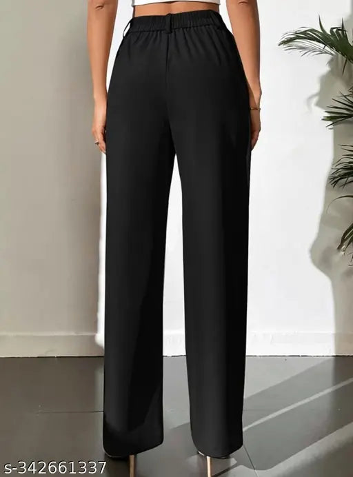 Black high waist women's trousers regular fit, ankle length